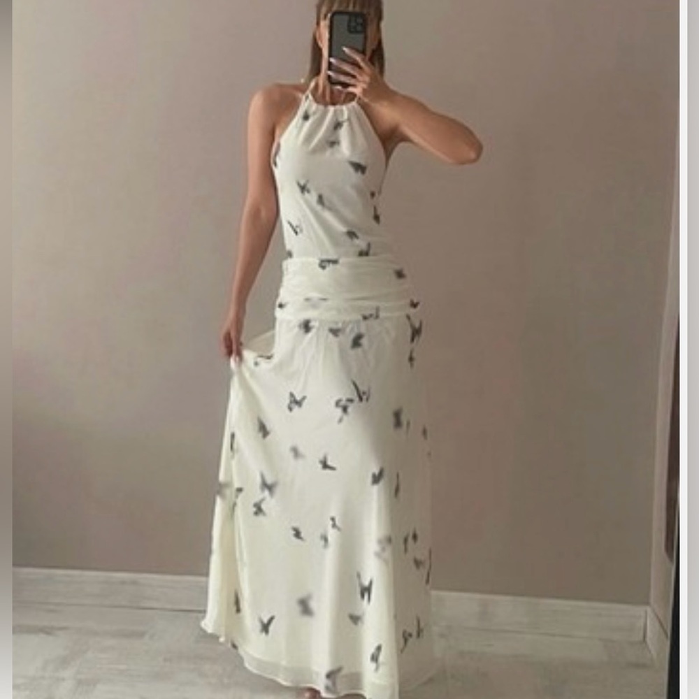VIRAL NEW  ZARA BUTTERFLY HALTER LUXURY SUMMER/VACATION 
DRESS SIZE L - Picture 2 of 15